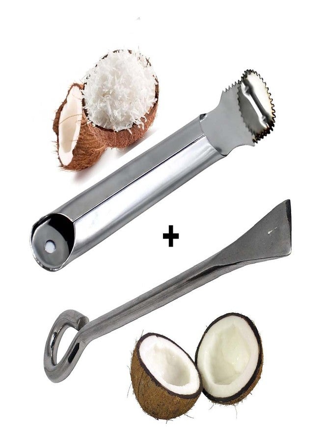 Ervio Coconut Opener & Peeler Kitchen Tool Set | Stainless Steel Shell Breaker, Cutter, Slicer & Coconut Grater Combo for Tender & Mature Coconuts | Kitchen Accessory Combo - Image 2
